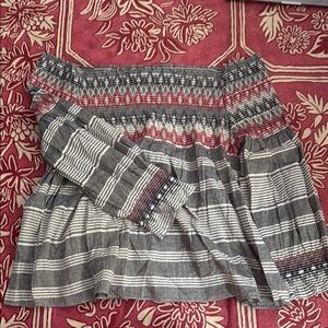 Gray and Red Patterned Women's Shirt